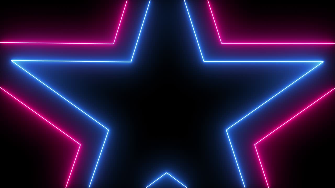 Animazione digitale astratta e senza interruzioni di stelle al neon lampeggianti.