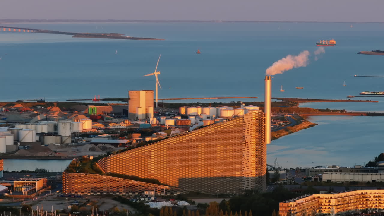 Aerial drone view of Amager Bakke in Amager, Copenhagen Denmark