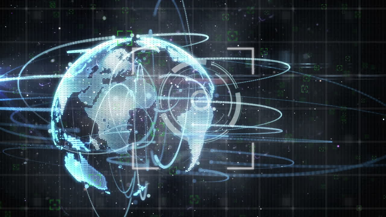 Animation of globe, scope scanning and network of connections