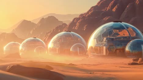 un grupo de cúpulas de vidrio en el medio de un desierto