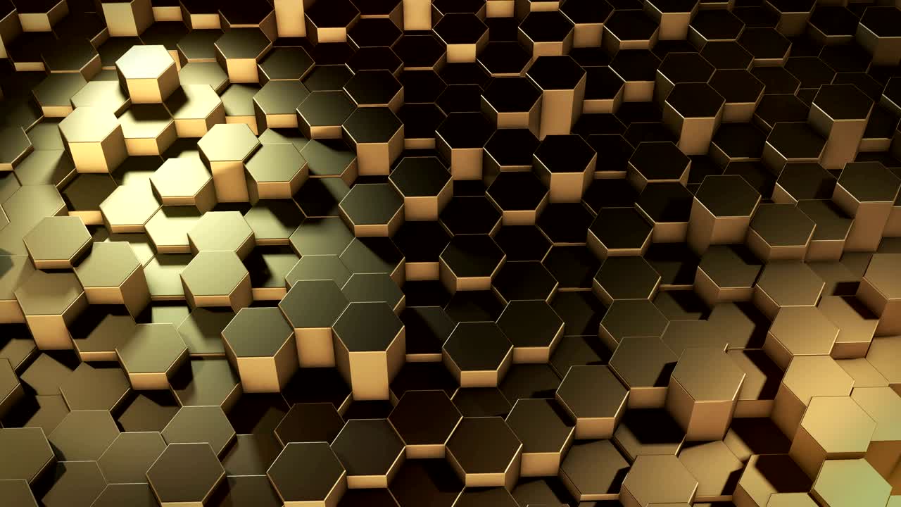 Abstract moving technology golden hexagons background