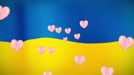 Animation-of-hearts-floating-over-flag-of-ukraine