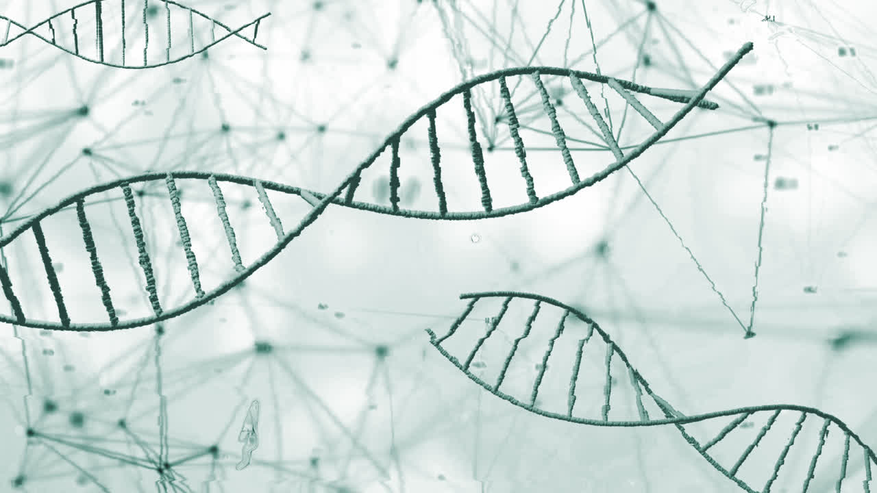 Animazione macro di un filamento di DNA 3D arancione che ruota