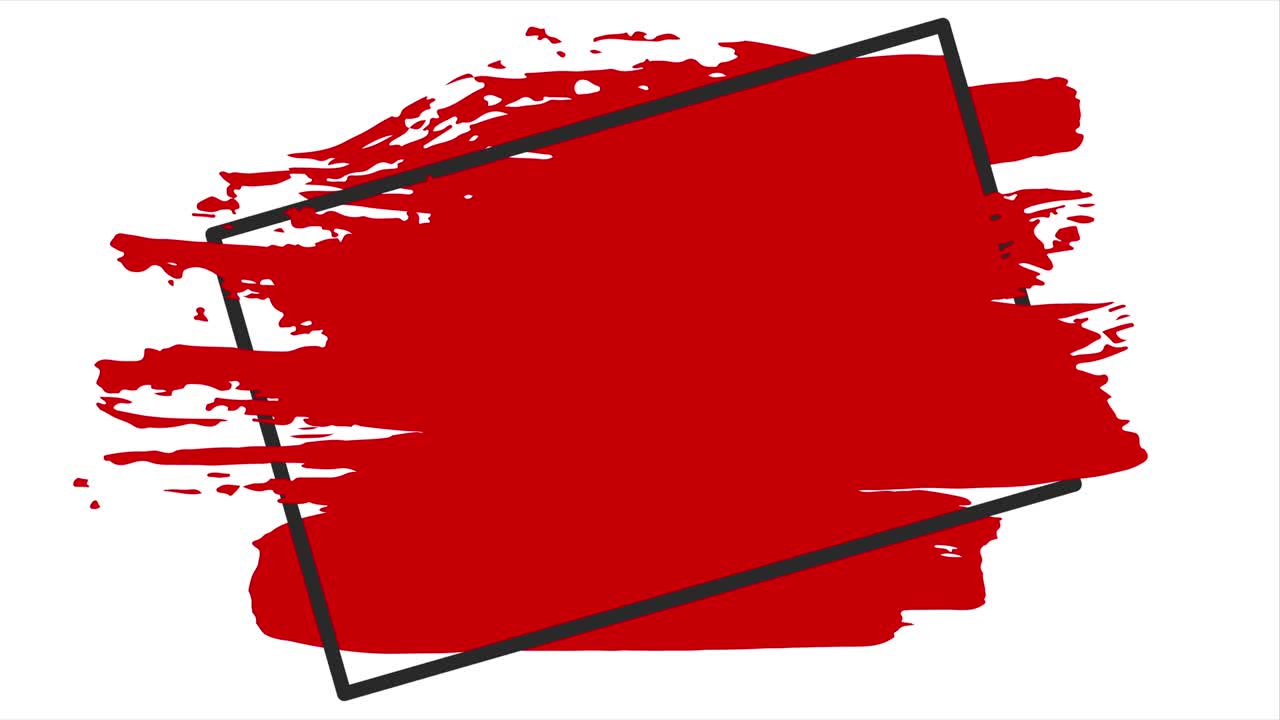Red Brush stroke transition background with square frame. Animation of paint splash in 4K.