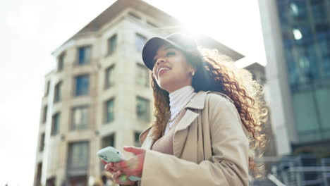 outdoor, smile and woman with a smartphone