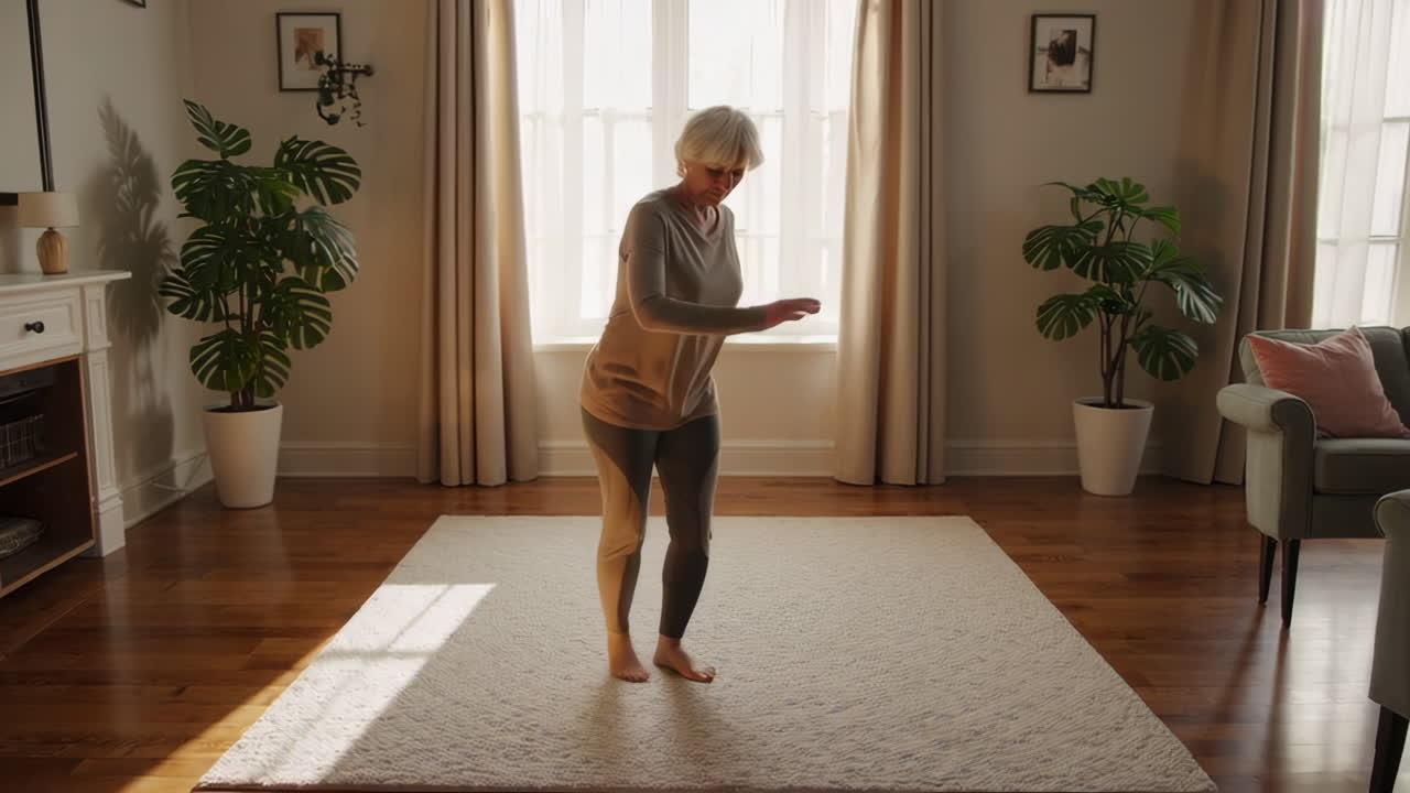 Senior Woman Doing Balance Exercise at Home
