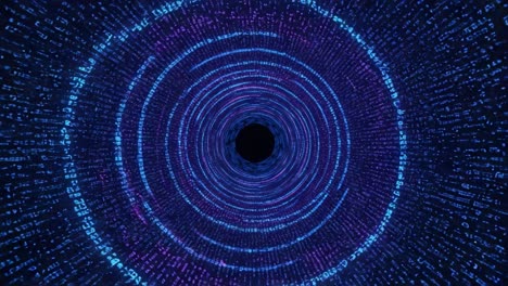 a dynamic visual representation of data flow through a circular tunnel of binary code, creating a mesmerizing experience of digital depth and complexity
