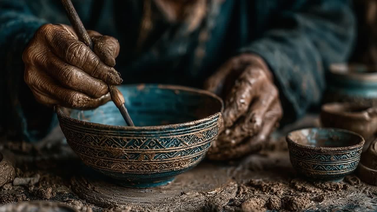 Artisan's Touch: Creating Intricate Pottery with Hands Covered in Clay, Capturing the Craftsmanship Behind Beautifully Designed Bowls