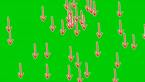 rain arrow sign symbol animation on green screen,hand draw red color cartoon arrow moving down