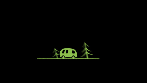 Sommer-Umweltfreundliches-Grünes-Auto-Symbol,-Schleifenanimationsvideo,-Transparenter-Hintergrund-Mit-Alphakanal