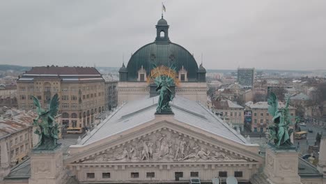 aerial city lviv, ukraine. european city. popular areas of the city. lviv opera