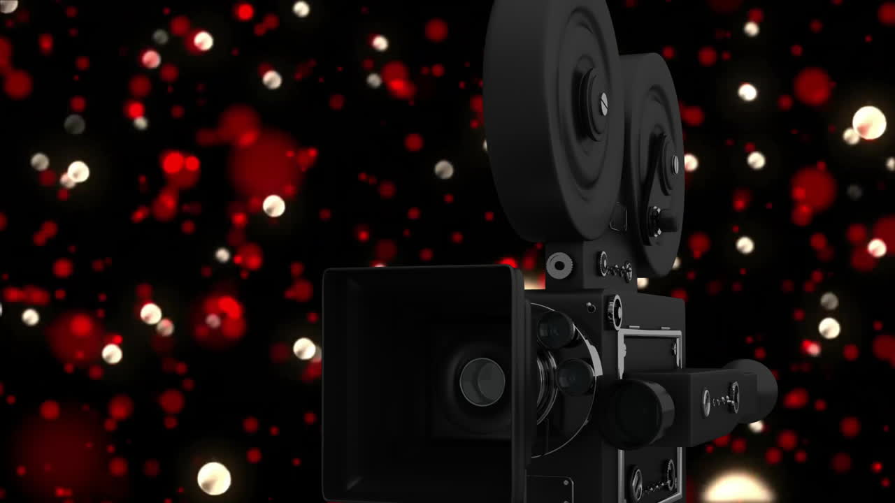 움직이는 다채로운 반점 위에 영화 카메라의 애니메이션