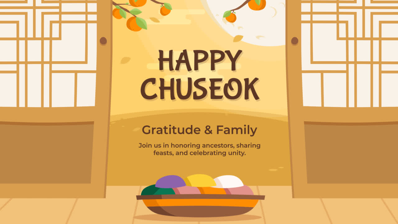 평평한 스타일의 전통적인 chuseok 배경의 애니메이션