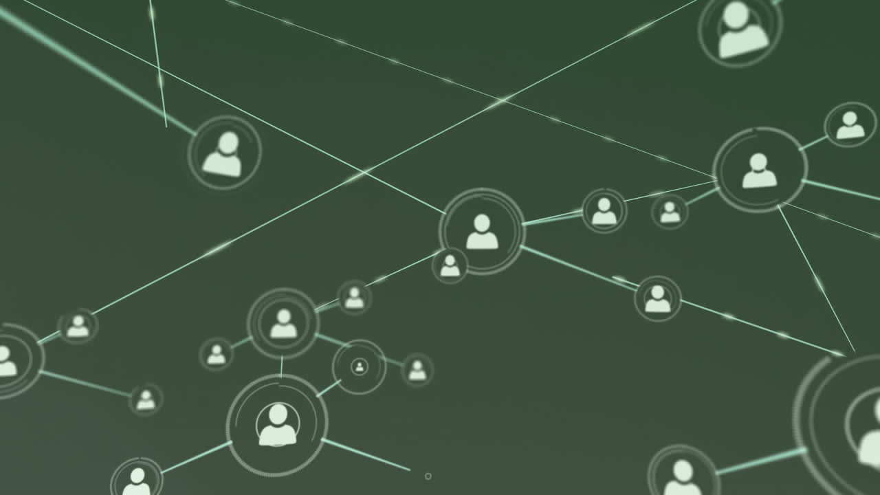 Animation of network of connections with people icons over network of connections