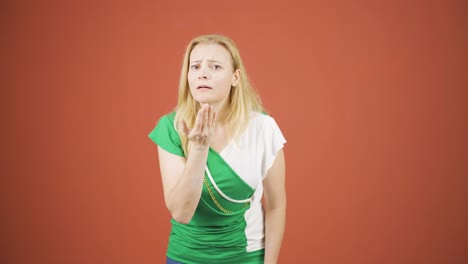 woman with wrinkles and problems on her skin is unhappy.