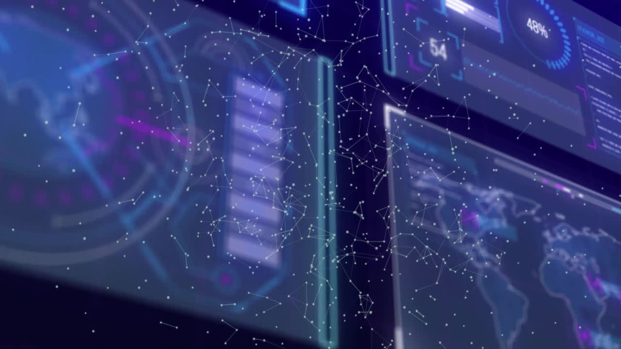 Animation of digital data processing and network of connections