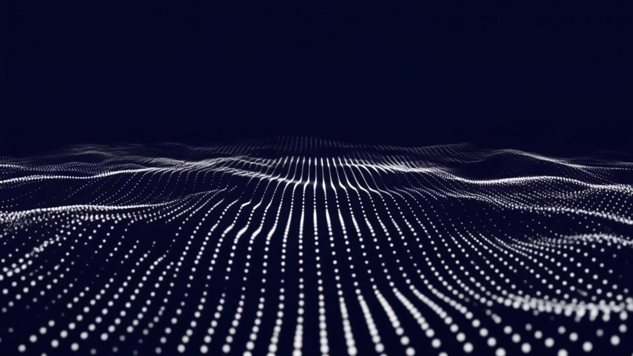 Abstract Digital Wave of Glowing White Particles on Dark Background