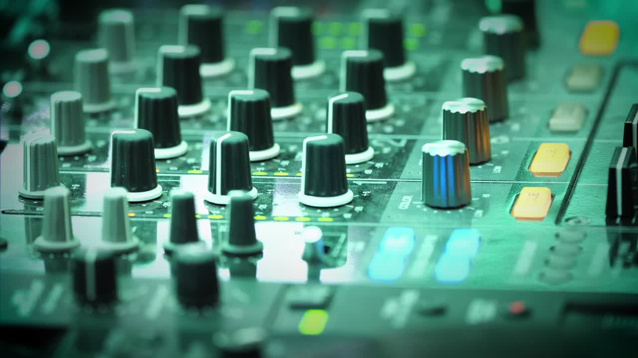dedos femeninos en el control de sonido en el club