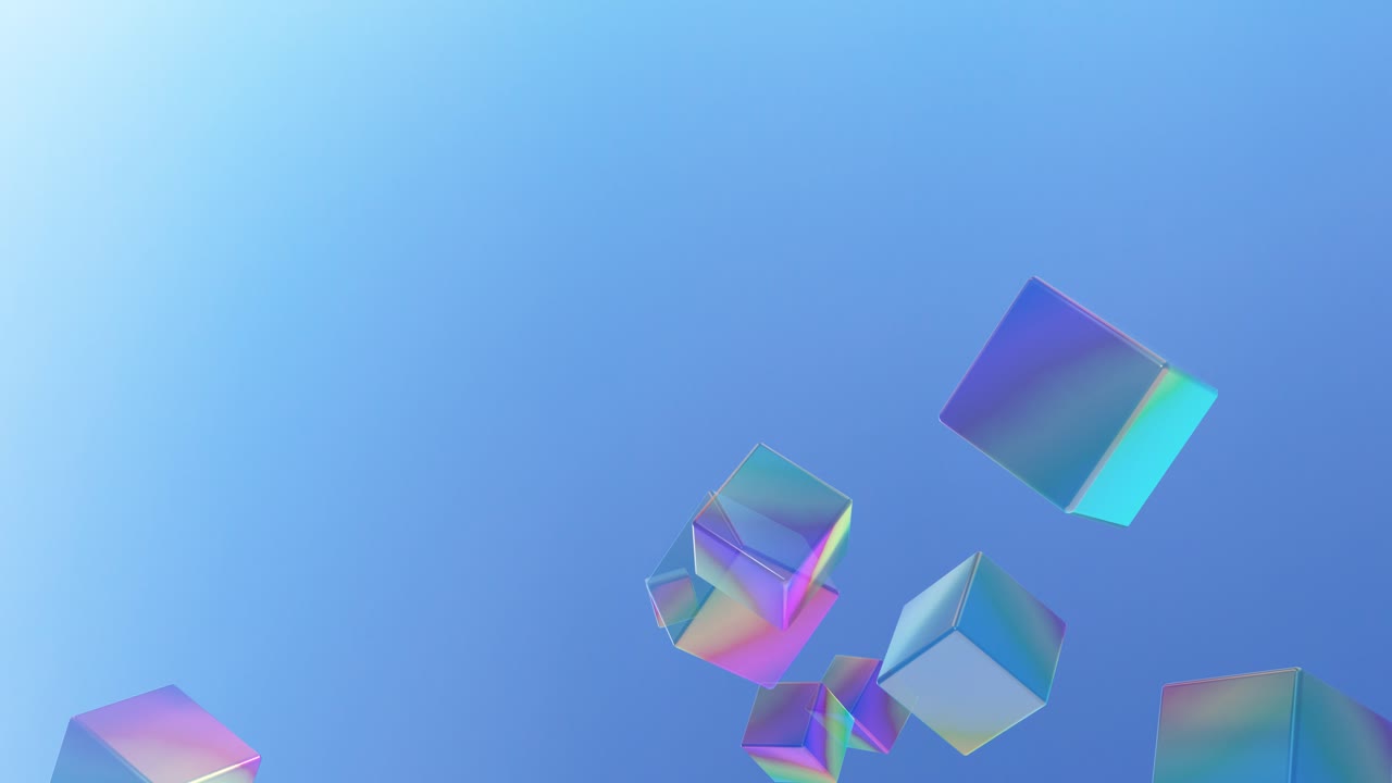 맑고 푸른 하늘을 향해 떠있는 입방체 비누 방울