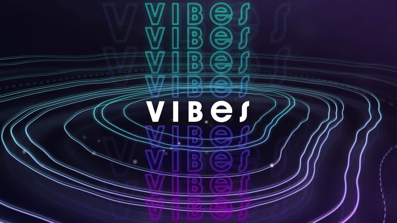 animación de texto de múltiples vibraciones sobre líneas en movimiento brillantes