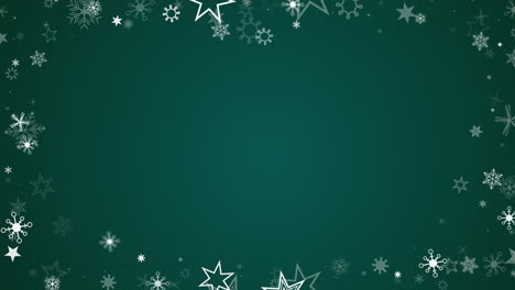 green christmas background with snowflakes and stars