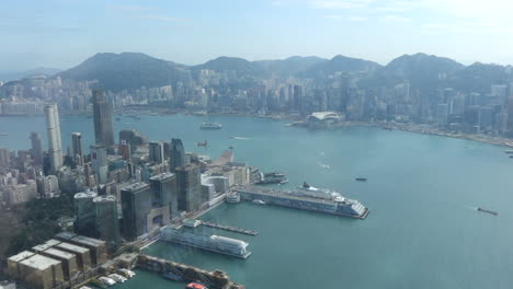 High-angle-shot-of-Hong-Kong-harbor-during-the-day