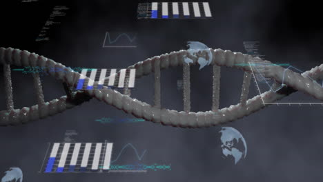 animation of scientific data processing over dna strand spinning