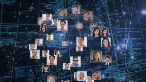 Animation of network of connections with people&#039;s photos and data processing