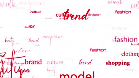 animation loop of fashion beauty magazine related red pink word flowing. element for intro, title banner on white background