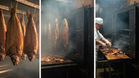 Artisanal Smoking Process: Traditional Methods of Preparing Fish in a Smoky Environment, Showcasing the Craftsmanship and Techniques of Flavor Infusion