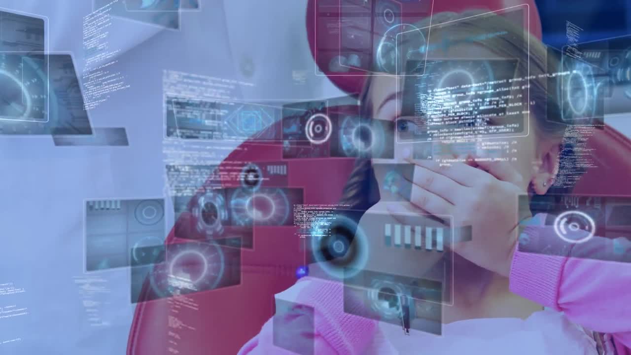 animación del procesamiento de datos sobre la niña en la silla del dentista