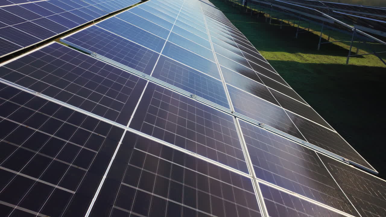 Aerial View of Solar Panels in a Solar Farm