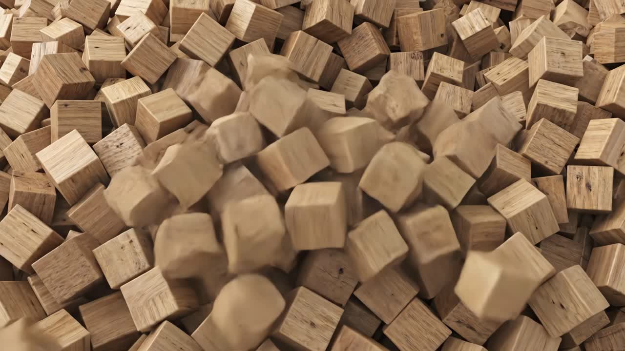 Cubi di legno che cadono e si sistemano in un mucchio