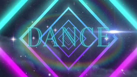 Animation-of-dance-text-over-neon-shapes-on-black-background