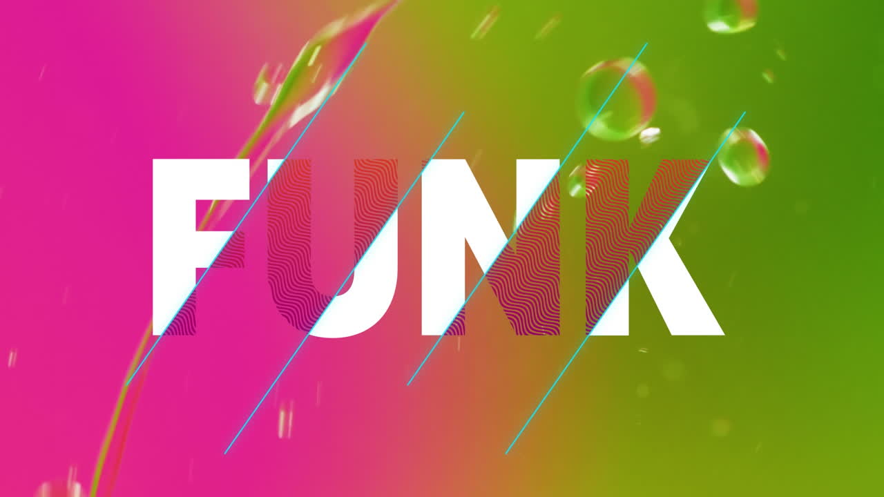 Animazione del testo "funk" su sfondo liquido astratto a motivi
