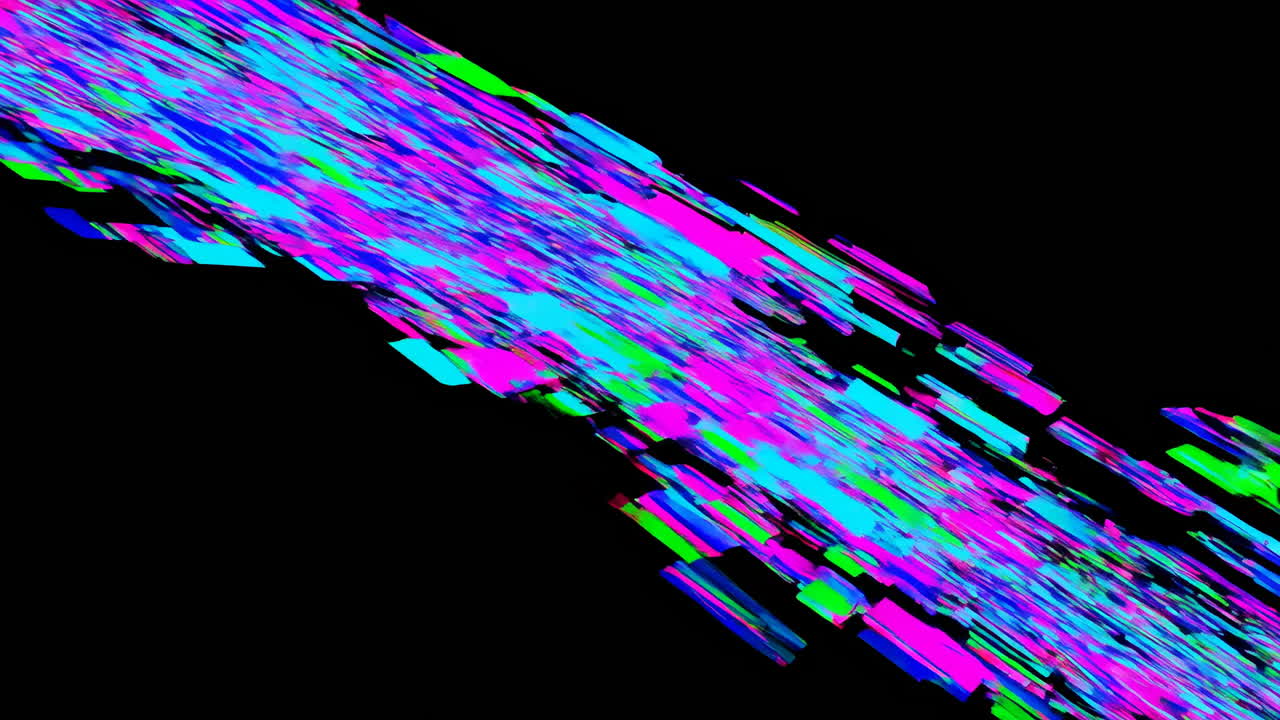 Vibrant Digital Glitch Stream Moving Diagonally on Black