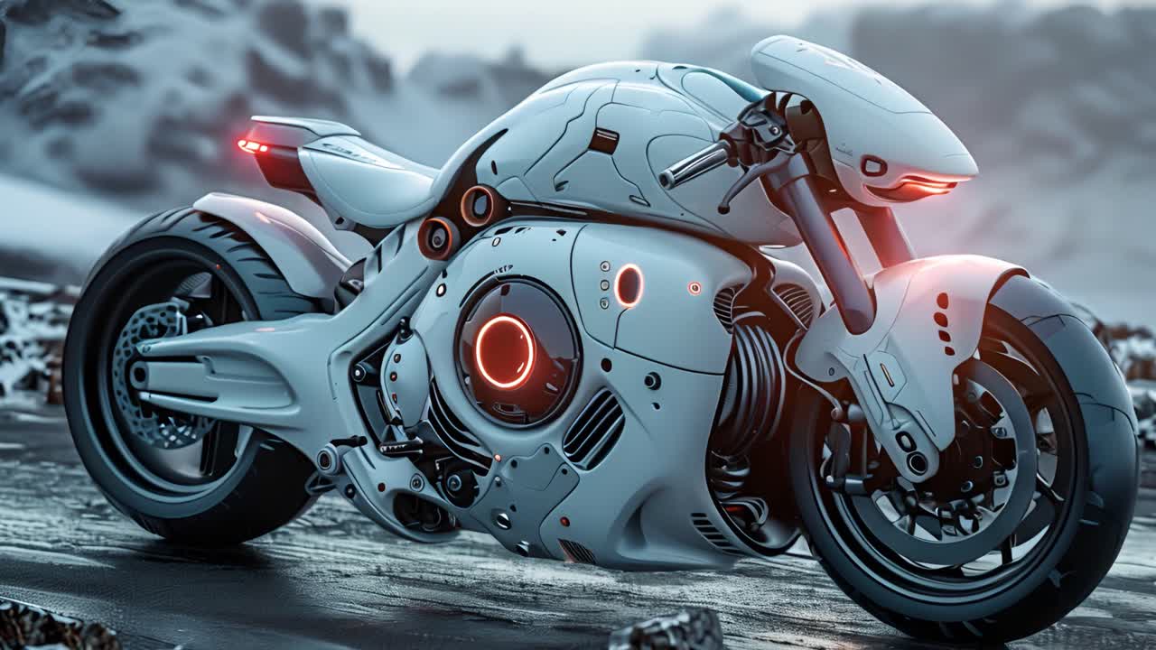 Futuristic White Concept Motorcycle with Red Lights