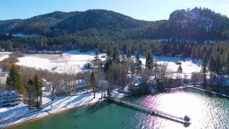 2020- winter snow aerial over glenbrook nevada community ranch houses on the shores of lake tahoe nevada 3