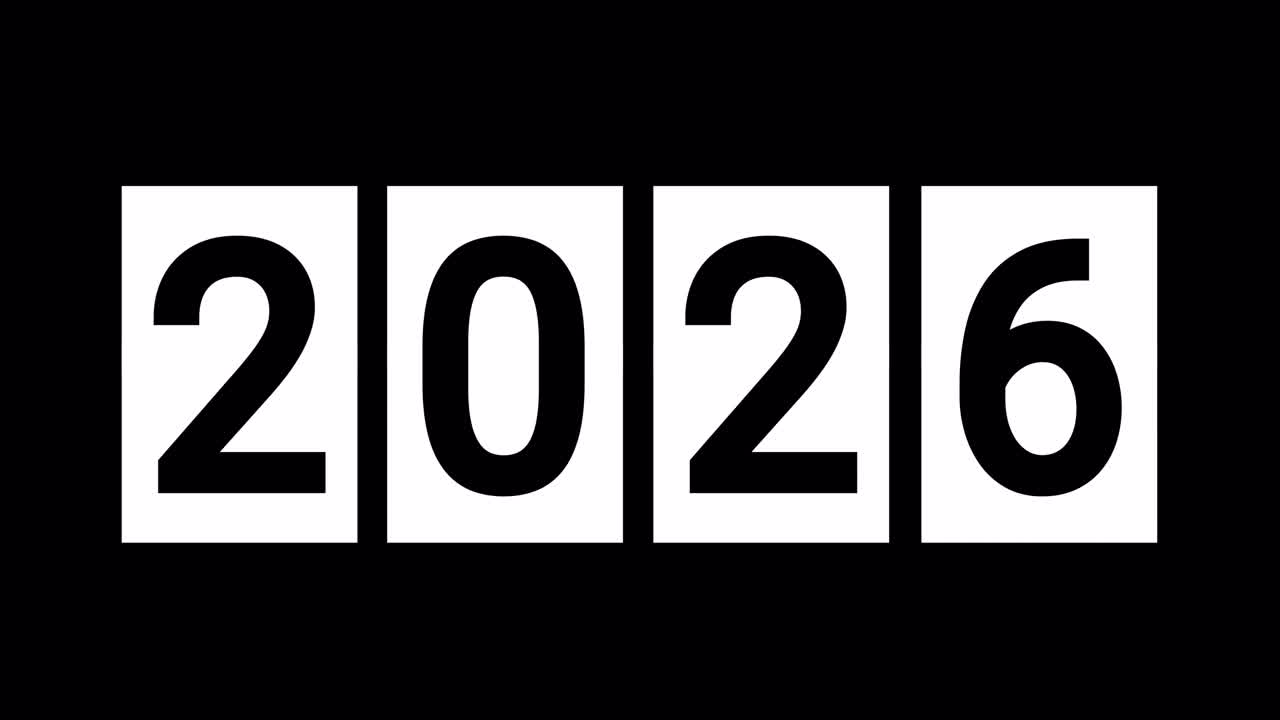 Digitale teller die omslaat van jaar 2026 naar 2027