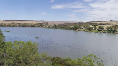 aerial shot flying over the incredible river murray in rural south australia