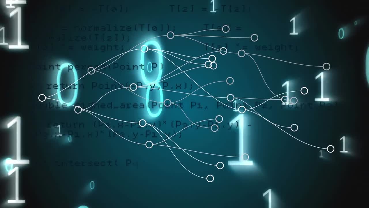 검은색 배경에 데이터 처리를 통해 연결 네트워크의 애니메이션