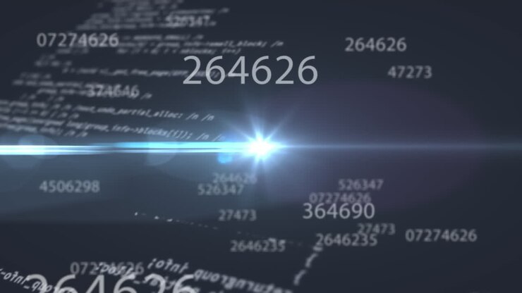 Animation of digital data processing over dark background