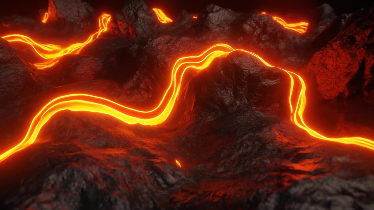 Lava fusa che scorre su una superficie di roccia vulcanica scura
