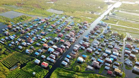 drone footage of the inle lake with its colorful townships, in myanmar.