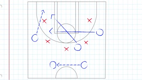 Animation-of-football-game-strategy-against-square-lined-paper-white-background