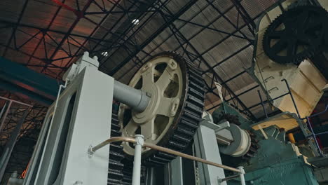 big industrial group of gears working in the machinery