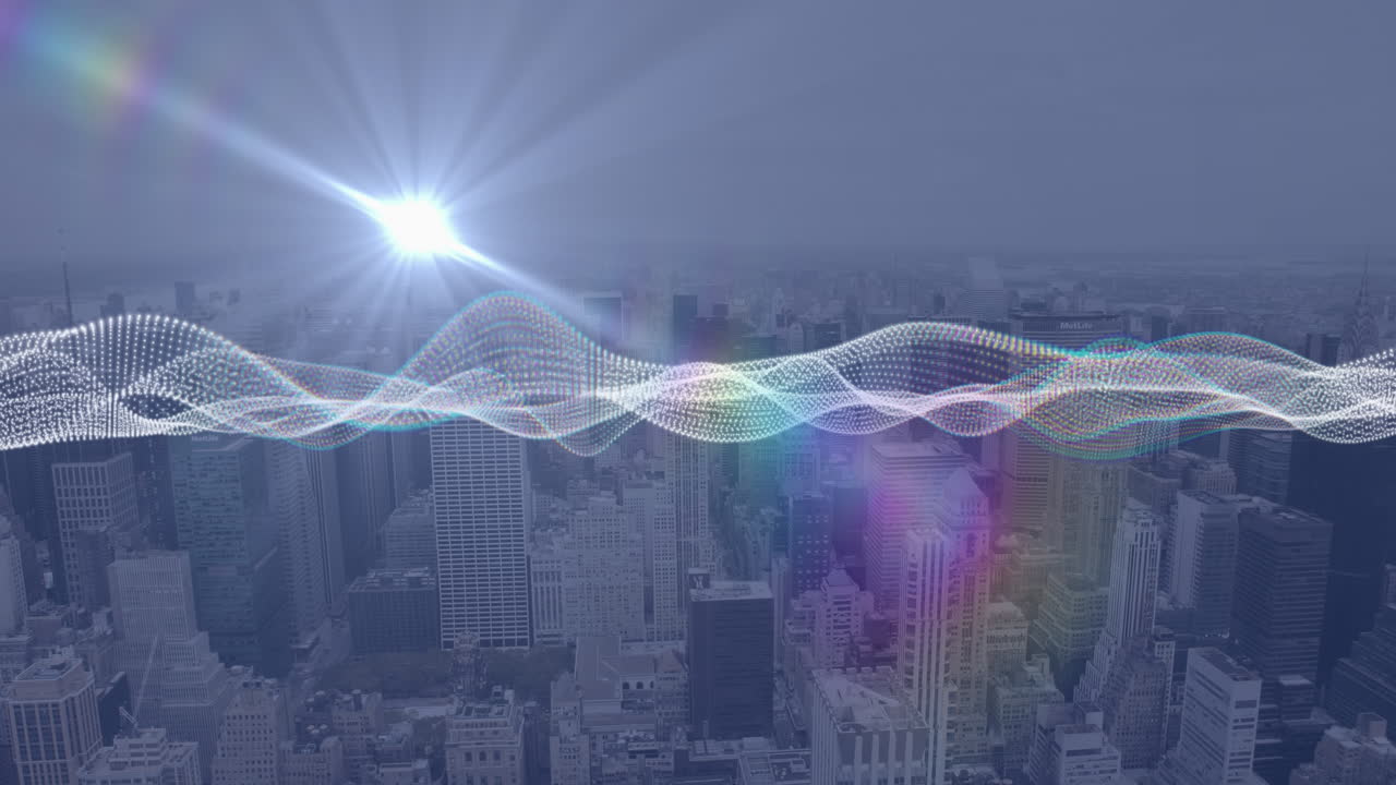 데이터 처리, 도시 풍경 및 연결의 애니메이션