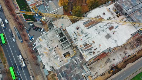 large construction site. flying over massive residential apartment construction site