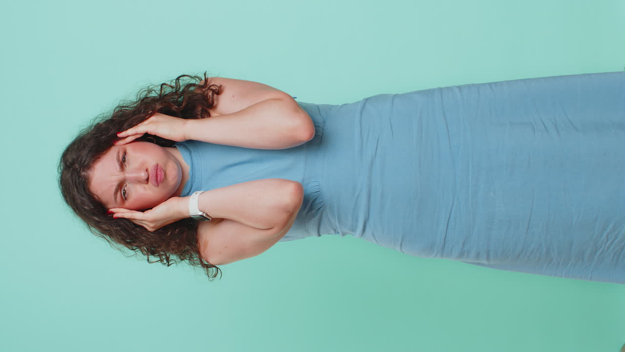 Young woman rubbing temples to cure headache problem suffering from tension and migaine stress pain