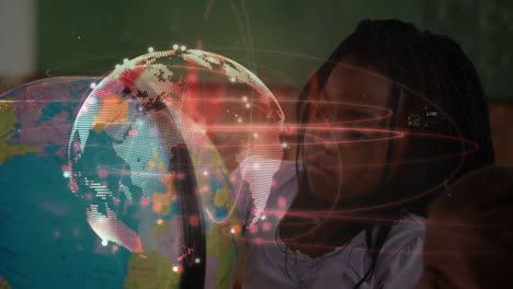animación del globo digital sobre diversos escolares leyendo el globo